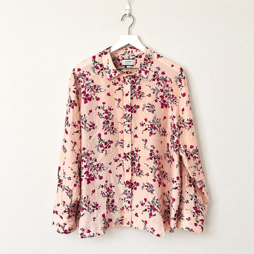 J.Crew Collection Budding Floral Silk Twill Shirt 24 Pink Plus Size Preppy